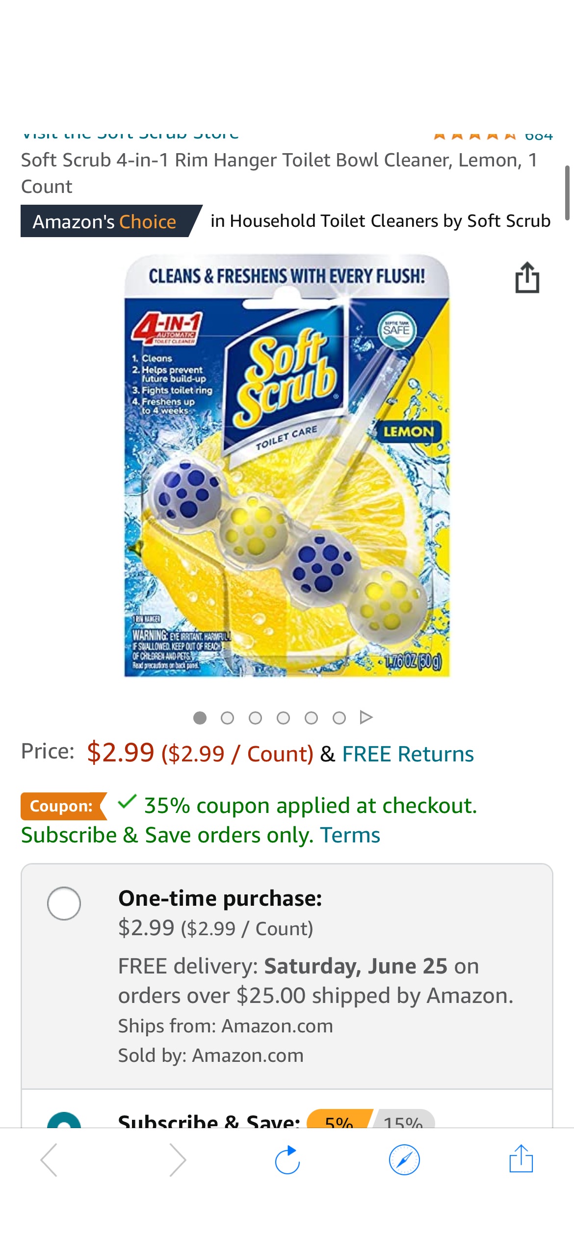 Soft Scrub 4-in-1 Rim Hanger Toilet Bowl Cleaner, Lemon, 1 Count : Health & Household 马桶清洁剂35%off