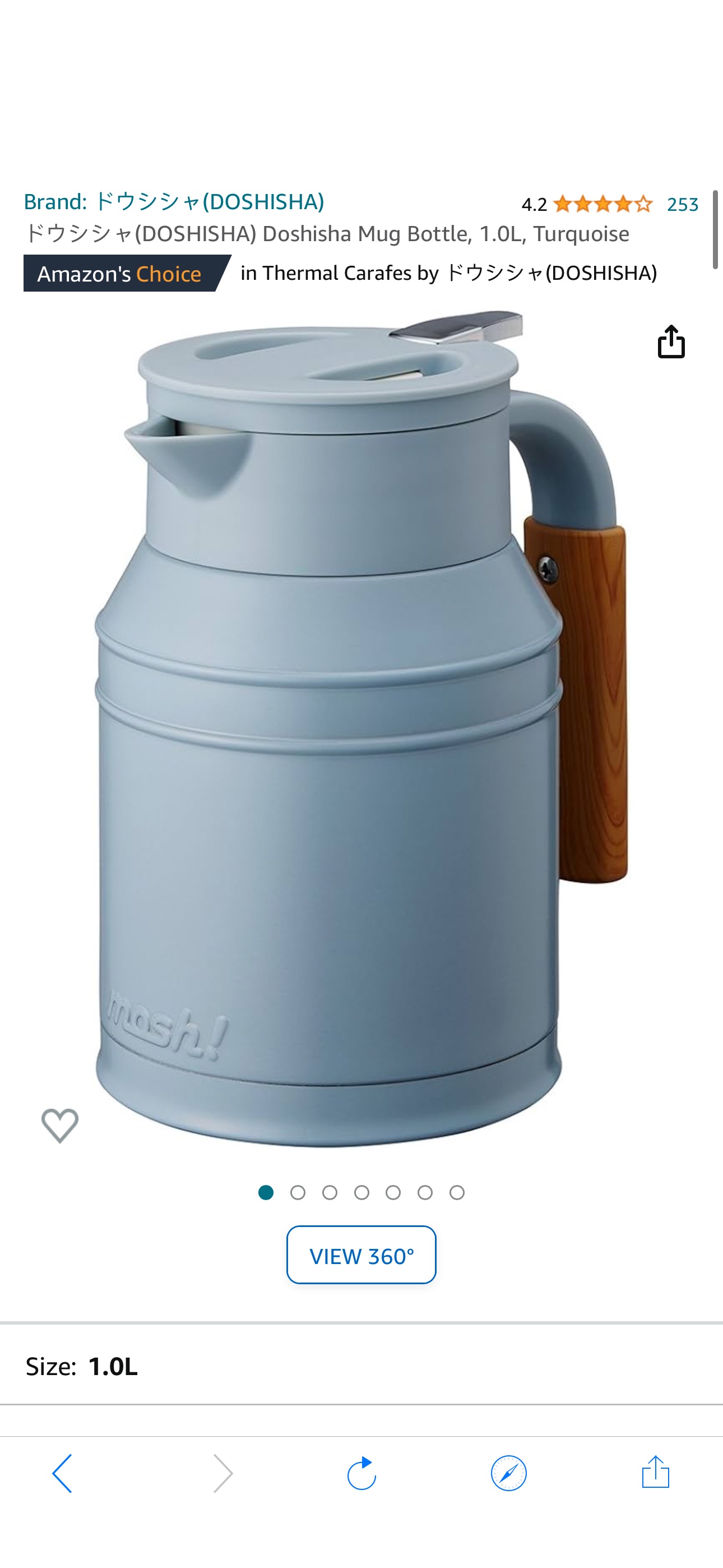Amazon.com: ドウシシャ(DOSHISHA) Doshisha Mug Bottle, 1.0L, Turquoise : Home & Kitchen