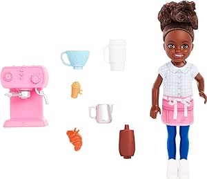 Amazon.com: Barbie Toys, Chelsea Doll and Accessories Barista Set, Can Be Small Doll with 7 Themed Pieces​ : Toys &amp; Games
