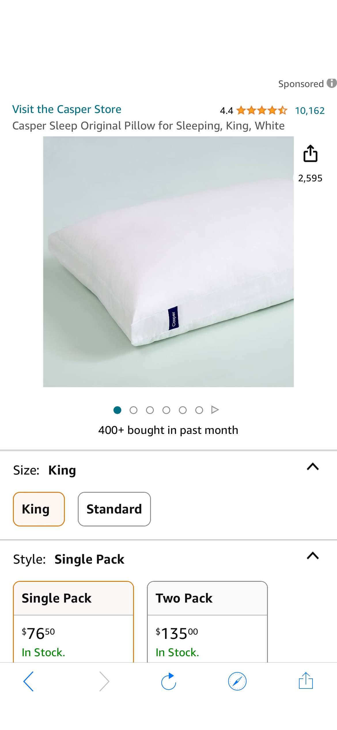 Amazon.com: Casper Sleep Original Pillow for Sleeping, King, White : Home & Kitchen