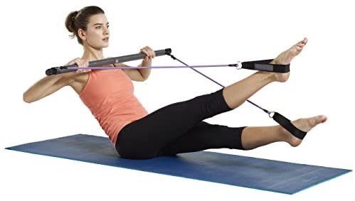 Gaiam Restore Pilates Bar Reformer Kit - Includes Bar, Two 30-Inch Resistance Band Cords with Attached Foot Strap Loops | Exercise Guide Included
