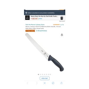 $14.99 Amazon.com: Mercer Culinary 面包刀 M23210 Millennia Black Handle, 10-Inch Wide Wavy Edge, Bread Knife : Industrial & Scientific