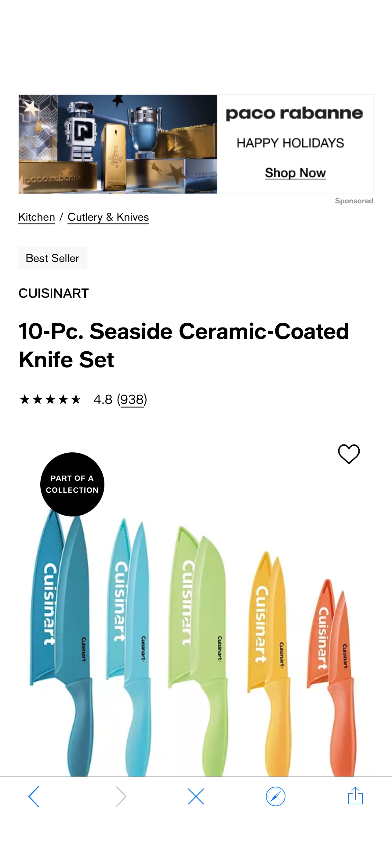 10 件刀具Cuisinart 10-Pc. Seaside Ceramic-Coated Knife Set & Reviews - Cutlery & Knives - Kitchen - Macy's