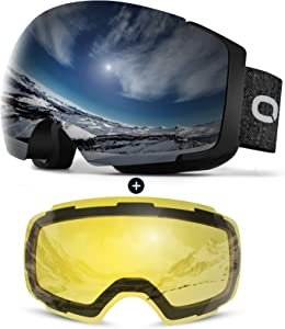 Odoland Magnetic Interchangeable Ski Goggles with 2 Lens