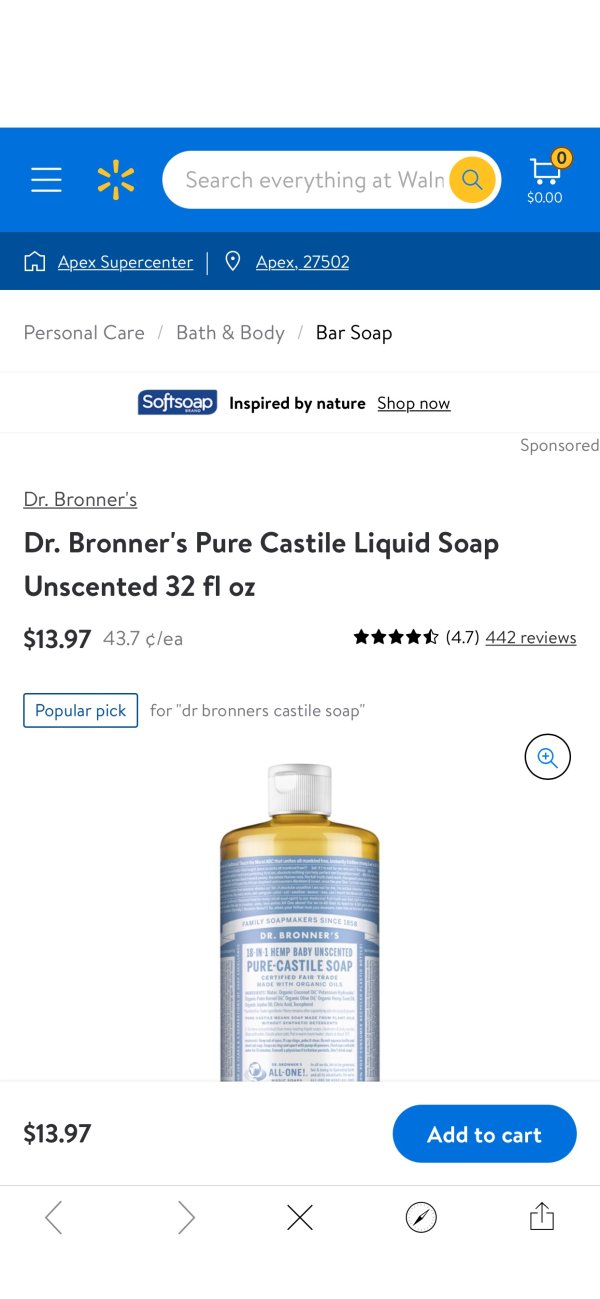 Dr. Bronner's Pure Castile Liquid Soap Unscented 32 fl oz - Walmart.com