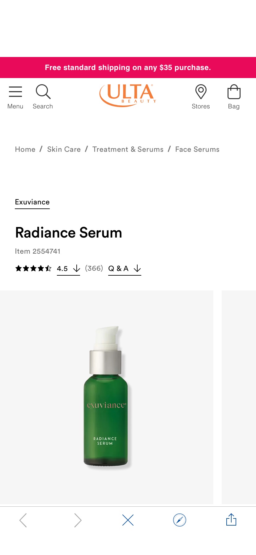 Radiance Serum - Exuviance | Ulta Beauty钻石会员购物满$25免费送精华（需要使用发到邮箱的code领取）
