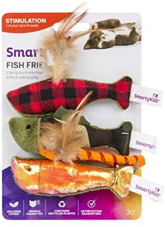 Amazon.com : SmartyKat, 猫玩具3个Fish Friends, Soft Plush Cat Toys, Catnip Filled, Pure, Potent, Durable, with Feathers and Crinkle, Set of 3 : Pet Supplies