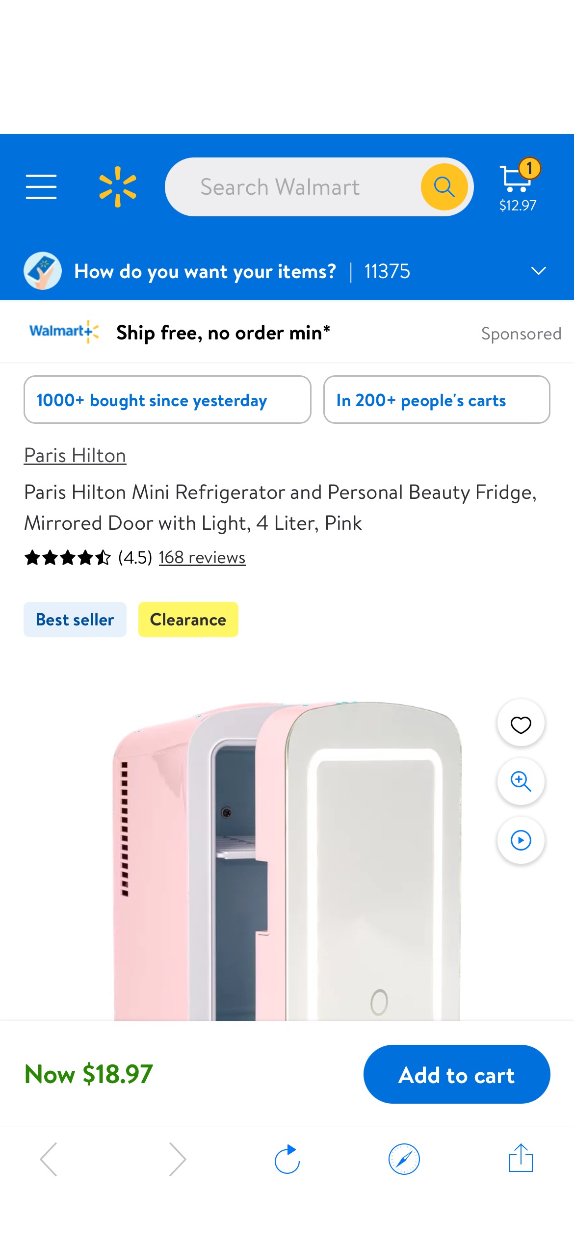 Paris Hilton Mini Refrigerator and Personal Beauty Fridge, Mirrored Door with Light, 4 Liter, Pink - Walmart.com