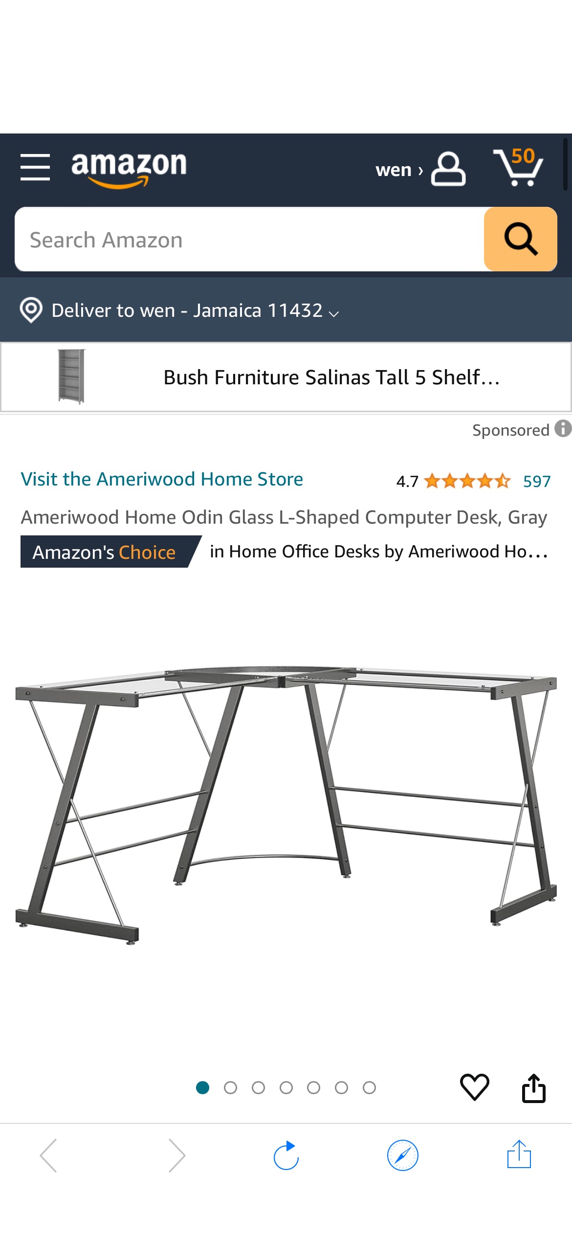 Amazon.com: Ameriwood Home Odin Glass L-Shaped Computer Desk, Gold : Everything Else
