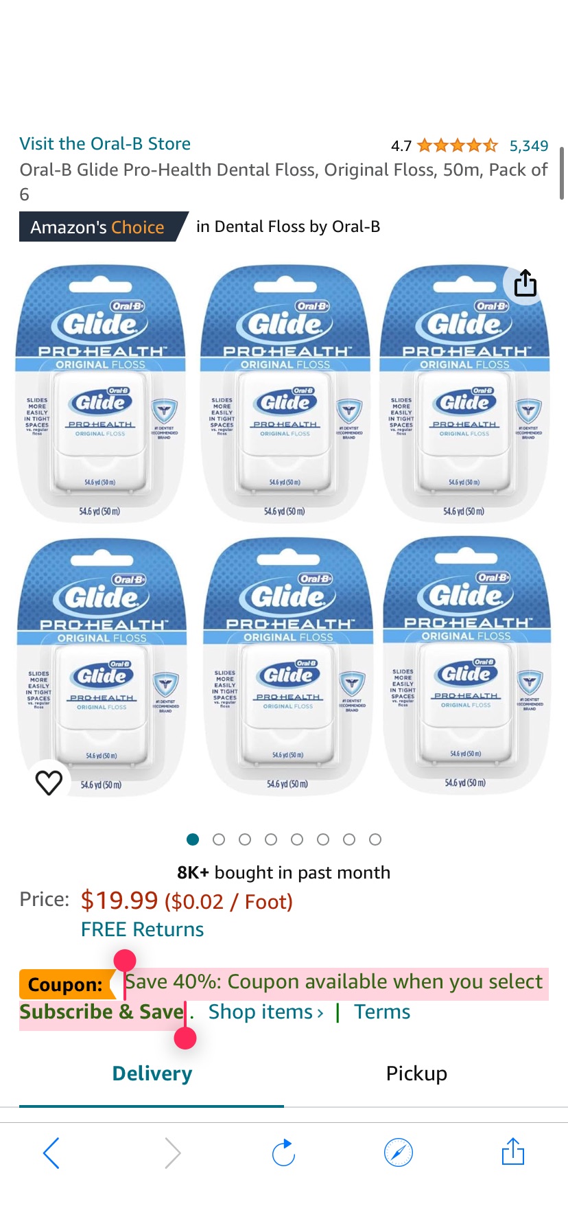 Amazon.com: Oral-B Glide Pro-Health Dental Floss, Original Floss, 50m, Pack of 6 : Beauty & Personal Care