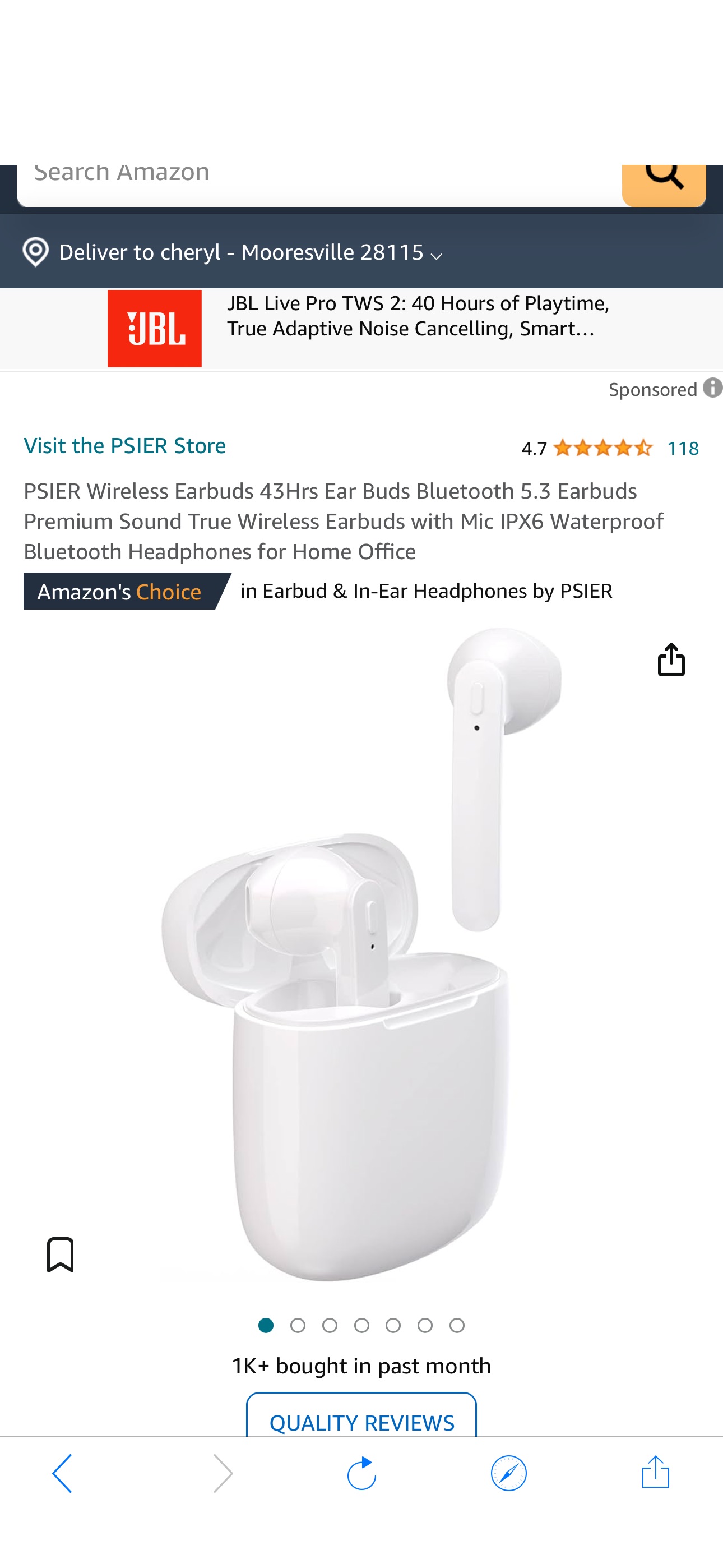 Amazon.com: PSIER Wireless Earbuds 43Hrs Ear Buds Bluetooth 5.3 Earbuds Premium Sound True Wireless Earbuds with Mic IPX6 Waterproof Bluetooth Headphones for Home Office : Electronics