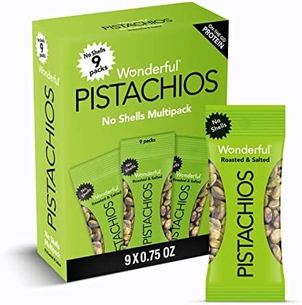 Wonderful Pistachios No Shells, Roasted & Salted Nuts, 0.75 Ounce Bags (Pack of 9)