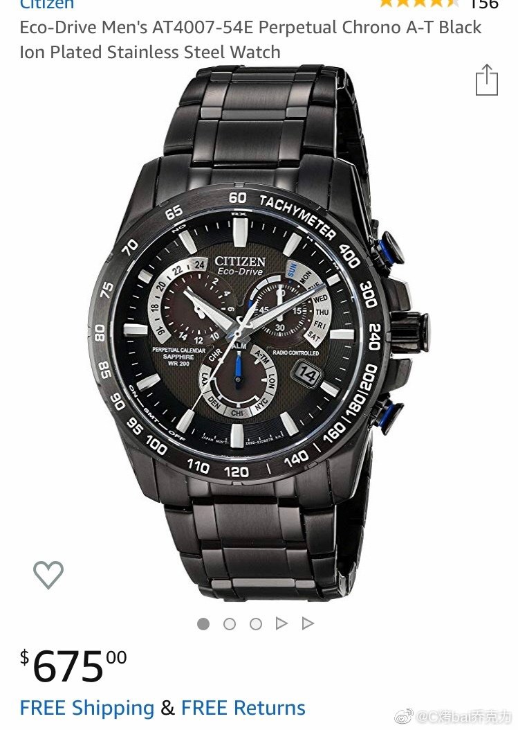 史低价citizen AT4007款Amazon.com: Citizen Eco-Drive Men's AT4007-54E Perpetual Chrono A-T Black Ion Plated Stainless Steel Watch: Citizen: Watches