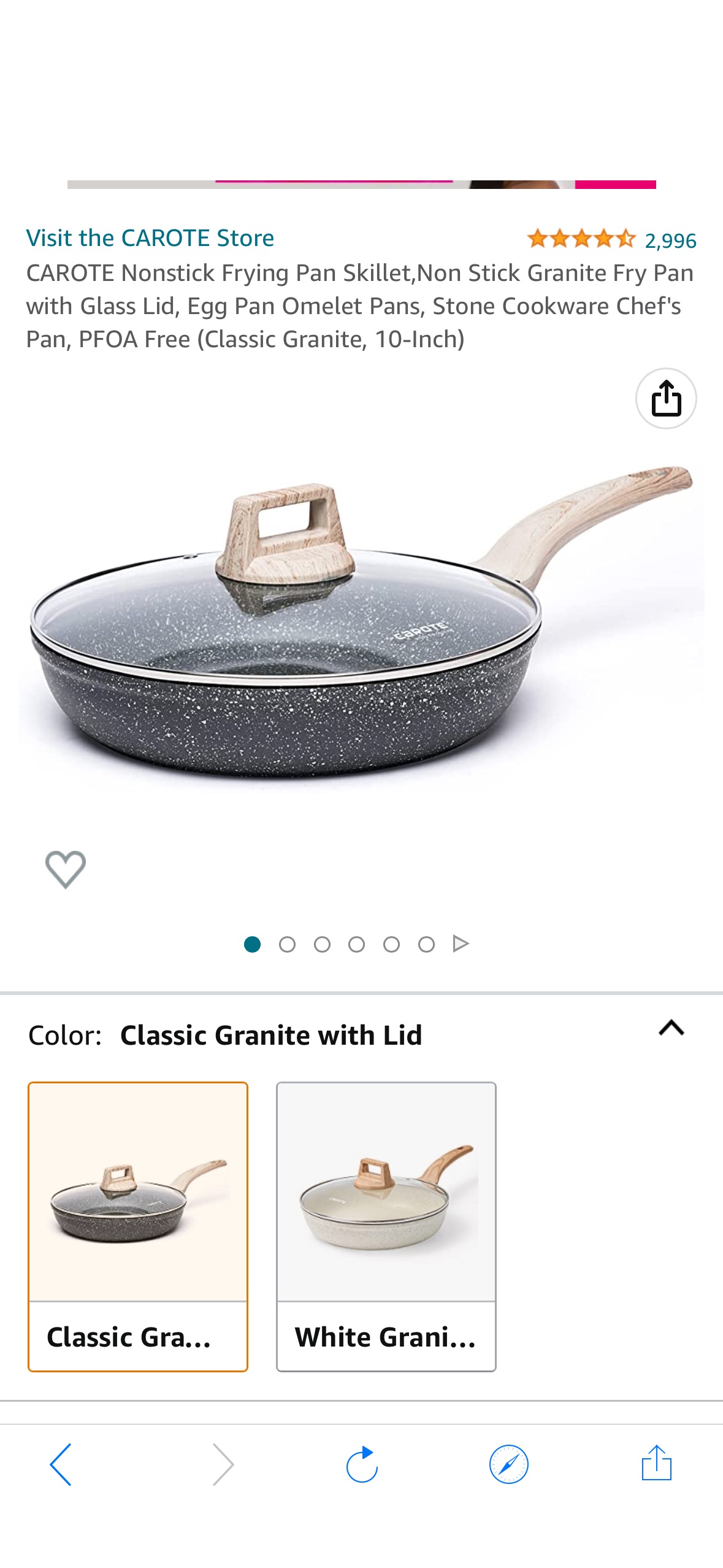 Amazon.com: CAROTE Nonstick Frying Pan Skillet,Non Stick Granite Fry Pan with Glass Lid, Egg Pan Omelet Pans, Stone Cookware Chef's Pan, PFOA Free (Classic Granite, 10-Inch):不粘锅