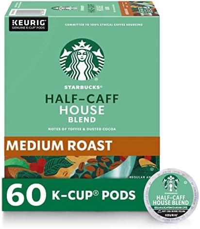 Amazon.com: Starbucks K-Cup Coffee Pods, Medium Roast Coffee, Half-Caff House Blend For Keurig Brewers, 100% Arabica, 6 Boxes (60 Pods Total) : Grocery & Gourmet Food