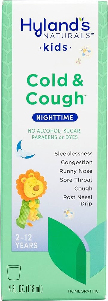 Amazon.com: Hyland's Naturals Kids Cold & Cough, Nighttime Cough Syrup Medicine for Kids Ages 2+, Decongestant, Sore Throat, Allergy & Sleeplessness Relief of Common Cold Symptoms, 4 Fl Oz : Health & 