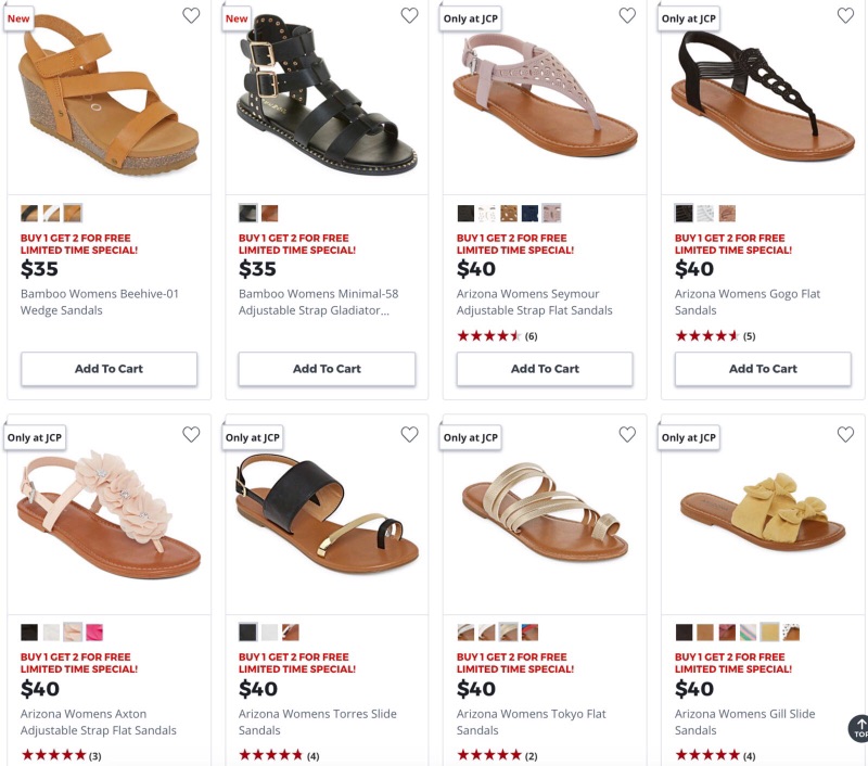 Women's Sandals & Flip Flops JCPenny精选女士凉拖一律买！一！送！二！
任意单免费店面取货，或满$99免邮
真的白菜价了