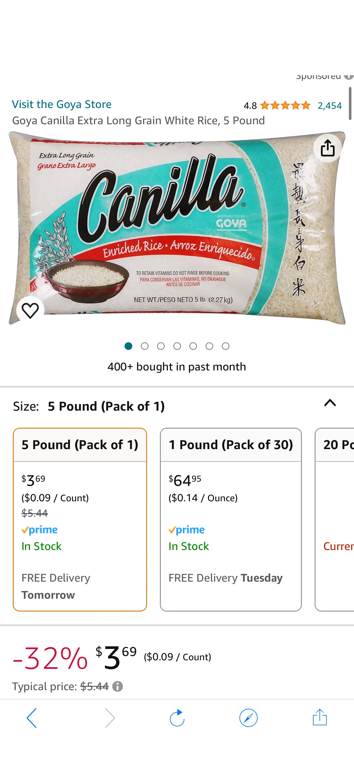 Amazon.com : Goya Canilla Extra Long Grain White Rice, 5 Pound : Dried White Rice : Grocery & Gourmet Food 长粒米5磅