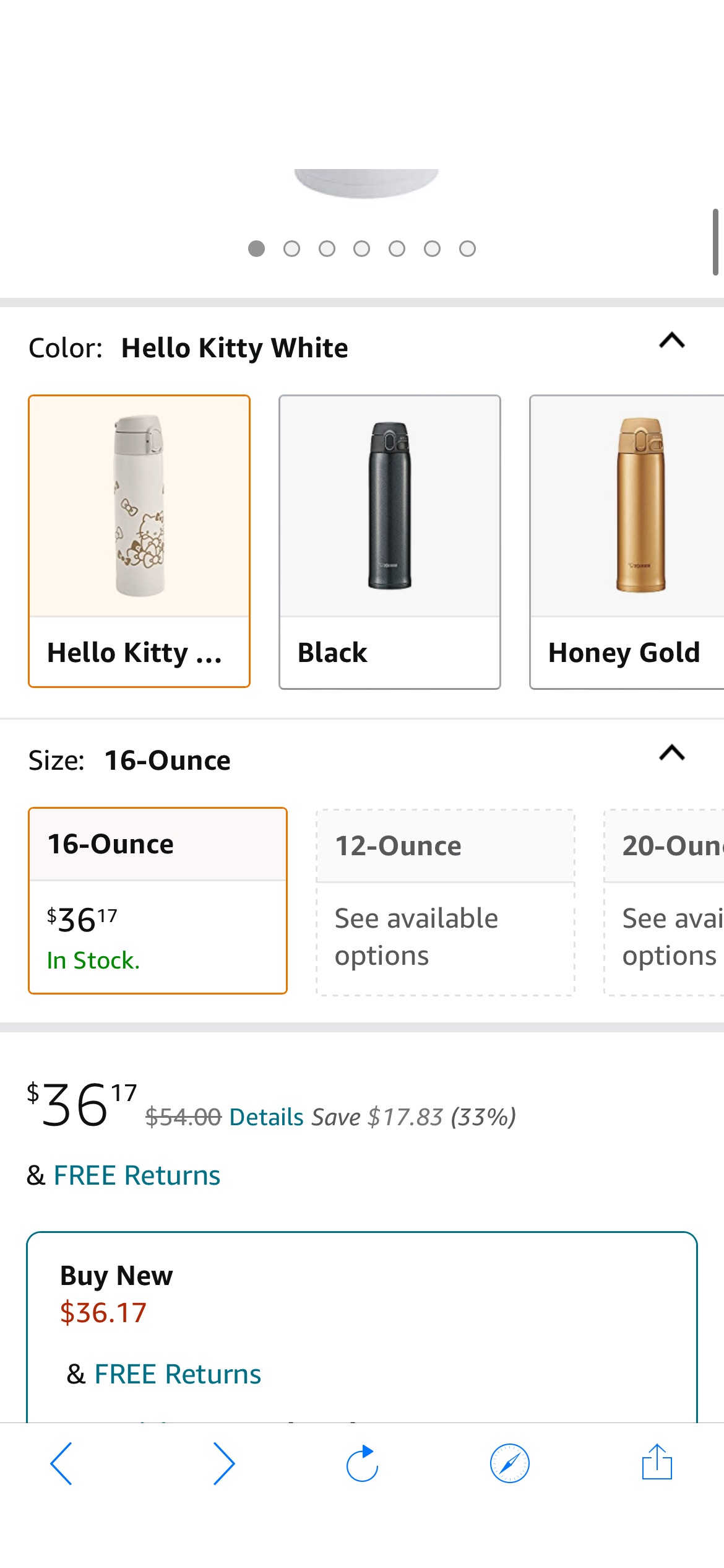 Amazon.com: Zojirushi SM-TA48KTWA Stainless Steel Vacuum Insulated Mug, 16-Ounce, Hello Kitty White: Home & Kitchen保温杯