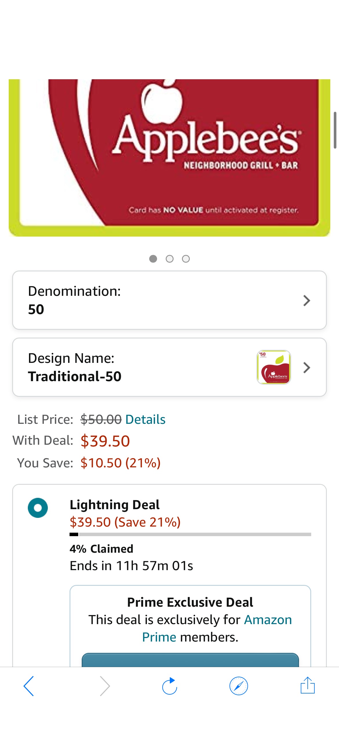 Applebees 礼卡八折Amazon.com: Applebee's Gift Card $50 : Gift Cards