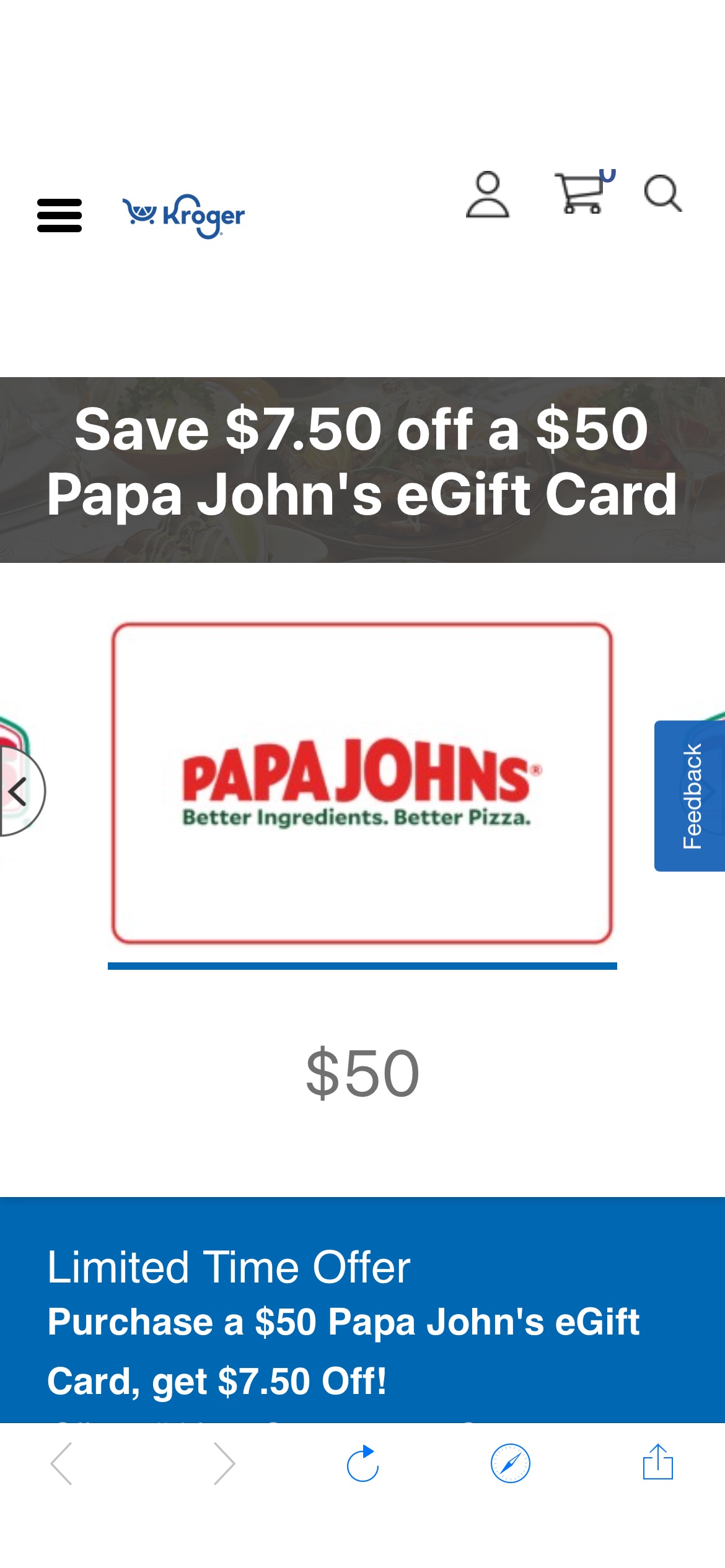 Papa John's Pizza eGift Card | Kroger Gift Cards