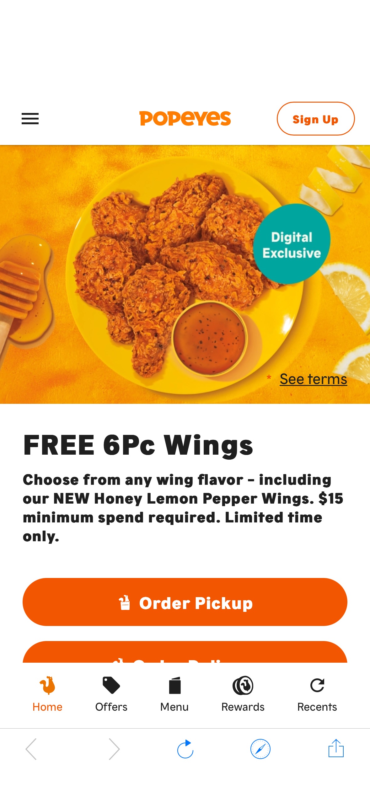 FREE 6Pc Wings
Choose from any wing flavor - including our NEW Honey Lemon Pepper Wings. $15 minimum spend required. Limited time only.
