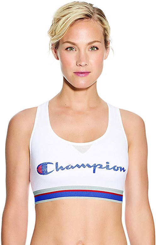 Champion Women's Authentic Sports Bra Bra, White, Medium at Amazon Women’s Clothing store女款运动内衣