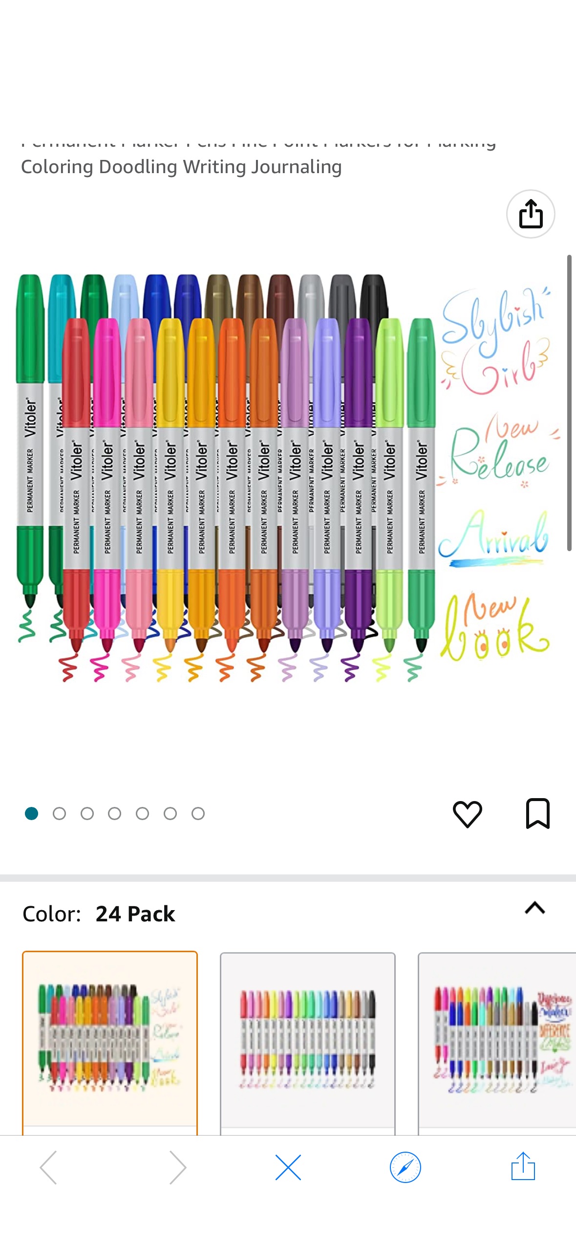 Amazon.com : Vitoler Colored Permanent Markers ,24 Assorted Colors Permanent Marker Pens Fine Point Markers for Marking Coloring Doodling Writing Journaling