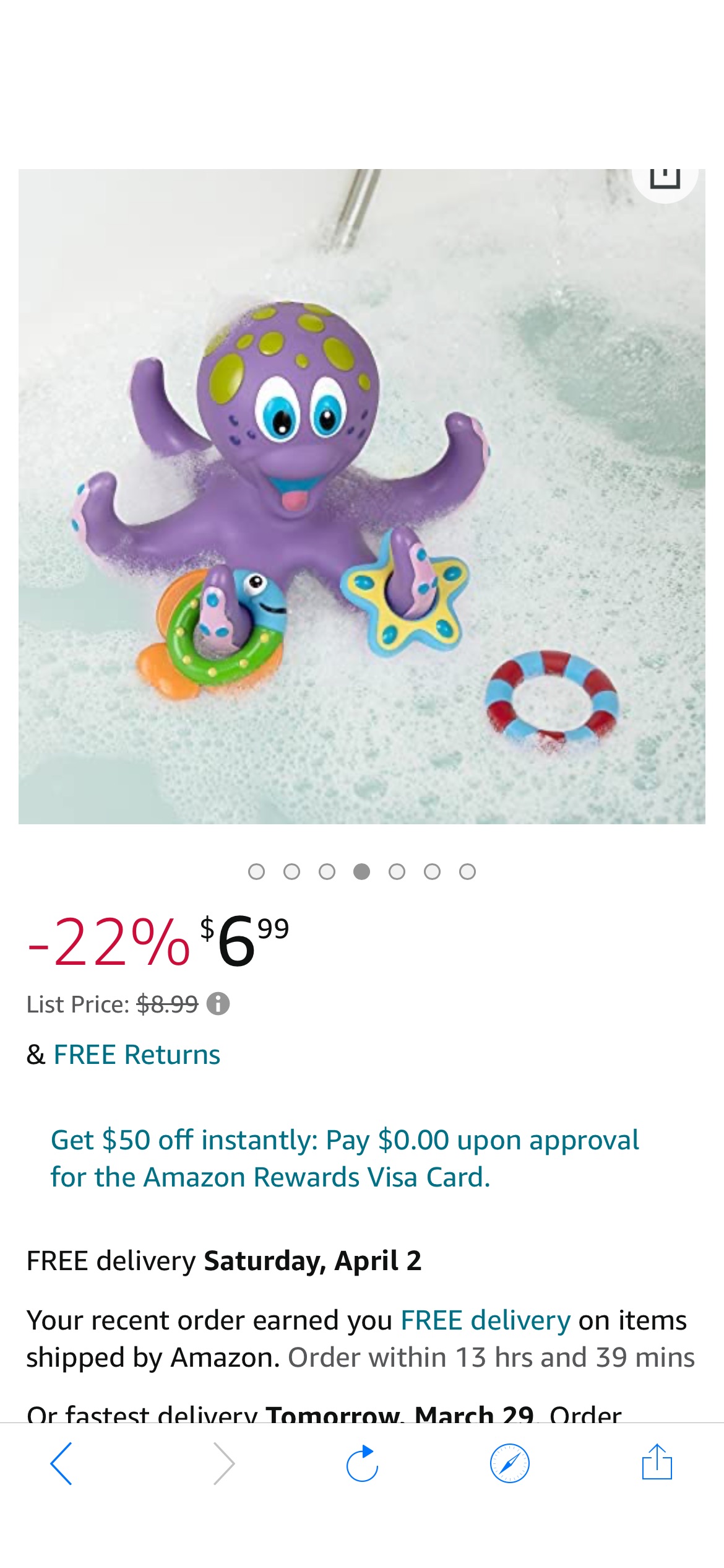 Amazon.com : Nuby Floating Purple Octopus with 3 Hoopla Rings Interactive Bath Toy : Toys & Games婴儿洗澡玩具