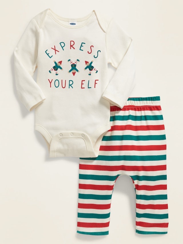 Christmas Graphic Bodysuit & Printed Pants Set for Baby | Old Navy婴儿套装 连体裤