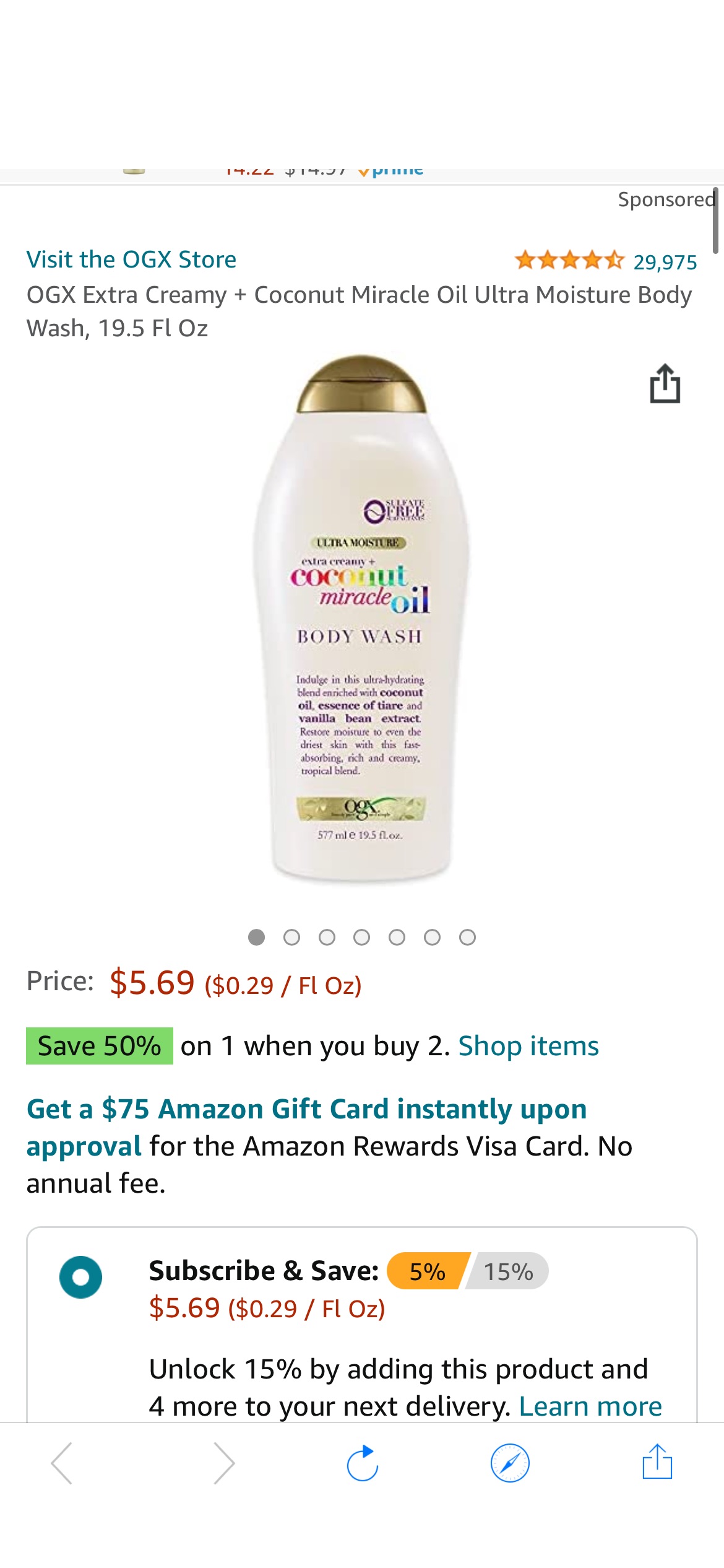 Amazon.com : OGX Extra Creamy + Coconut Miracle Oil Ultra Moisture Body Wash, 19.5 Fl Oz : Beauty & Personal Care 沐浴露第二件半价