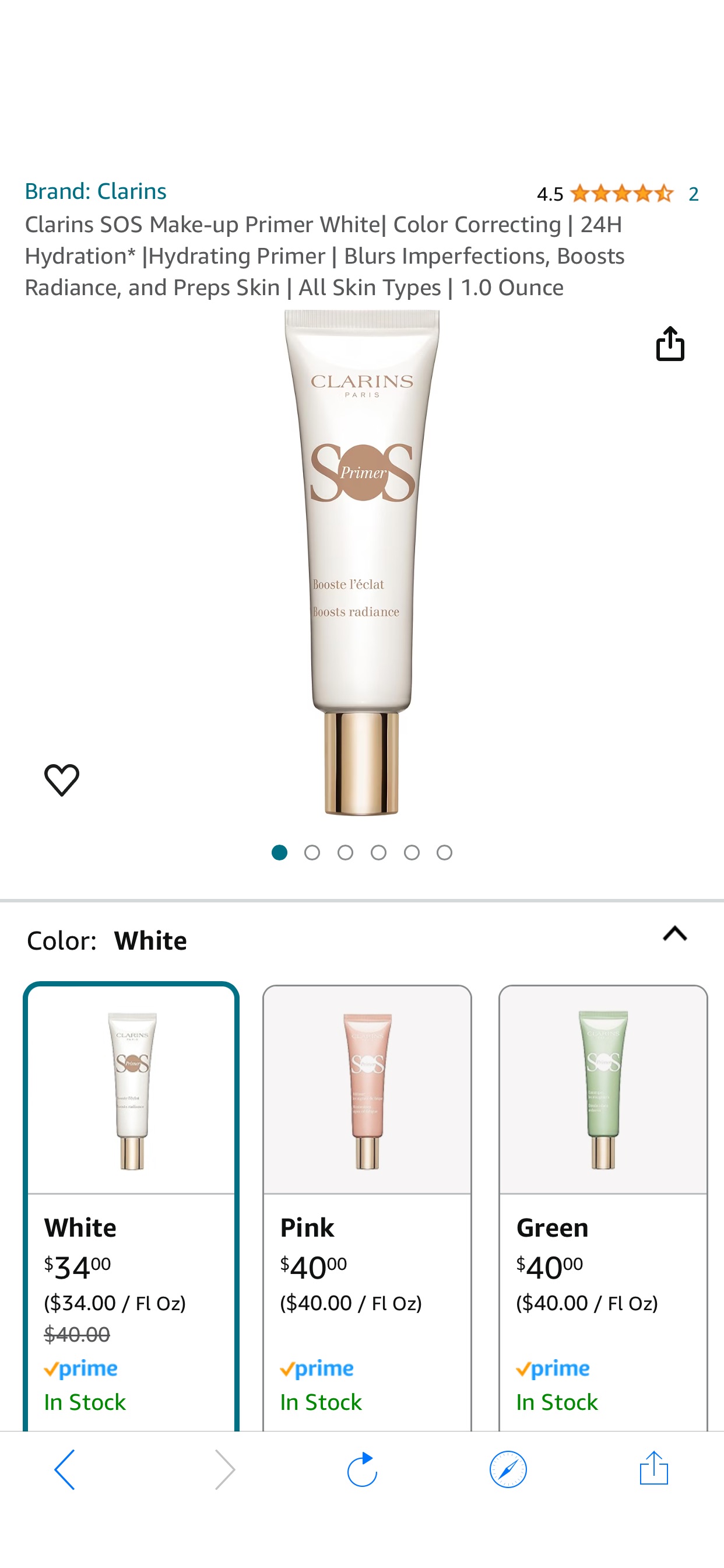 Amazon.com: Clarins SOS Make-up Primer White| Color Correcting | 24H Hydration* |Hydrating Primer | Blurs Imperfections, Boosts Radiance, and Preps Skin | All Skin Types | 1.0 Ounce : Beauty & Persona