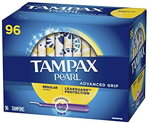 TAMPAX Pearl Advanced Grip Plastic Tampons Regular Unscented, 96 Count