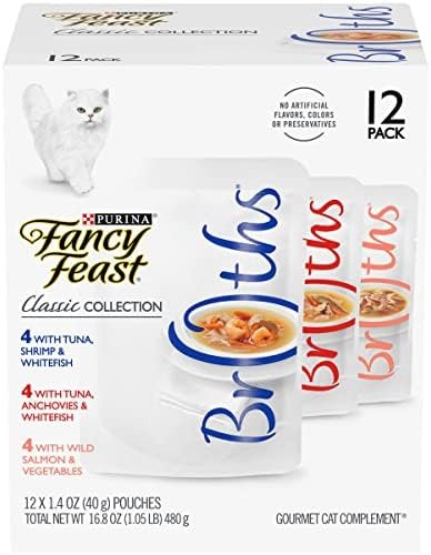 Fancy Feast Lickable Wet Cat Food Broth Complement Classics Collection Variety Pack - (Pack of 12) 1.4 oz. Pouches