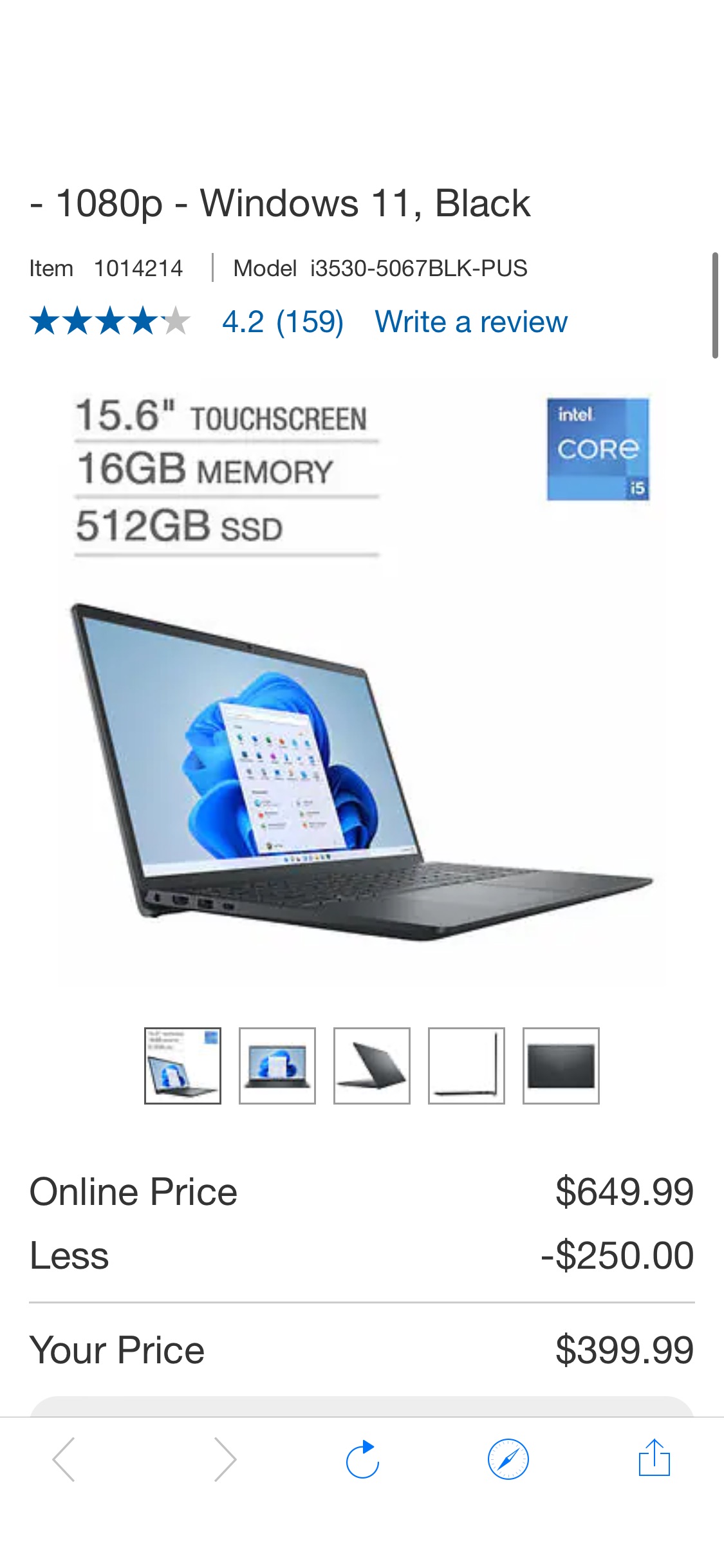Dell Inspiron 15.6" Touchscreen Laptop - 13th Gen Intel Core i5-1335U - 1080p - Windows 11, Black | Costco