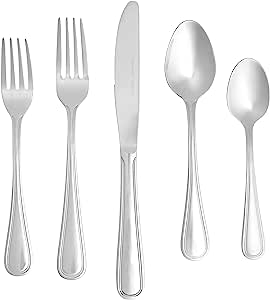 Amazon.com: Amazon Basics 20-Piece Stainless Steel Crown Flatware Set, Service for 4, Silver: Home &amp; Kitchen