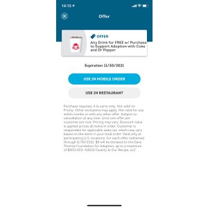 $0 Wendy’s任意单送饮料