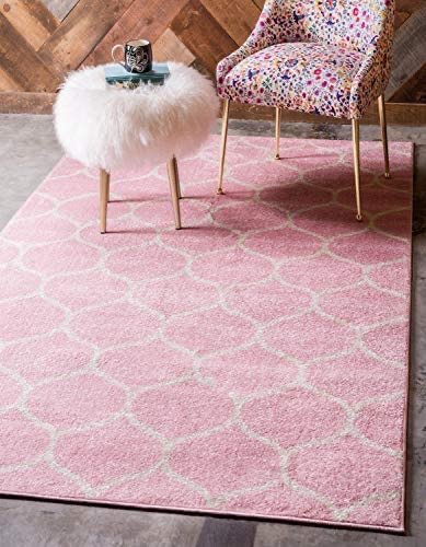 Trellis Frieze Collection Lattice Moroccan Geometric Modern Pink Area Rug (4' 0 x 6' 0)