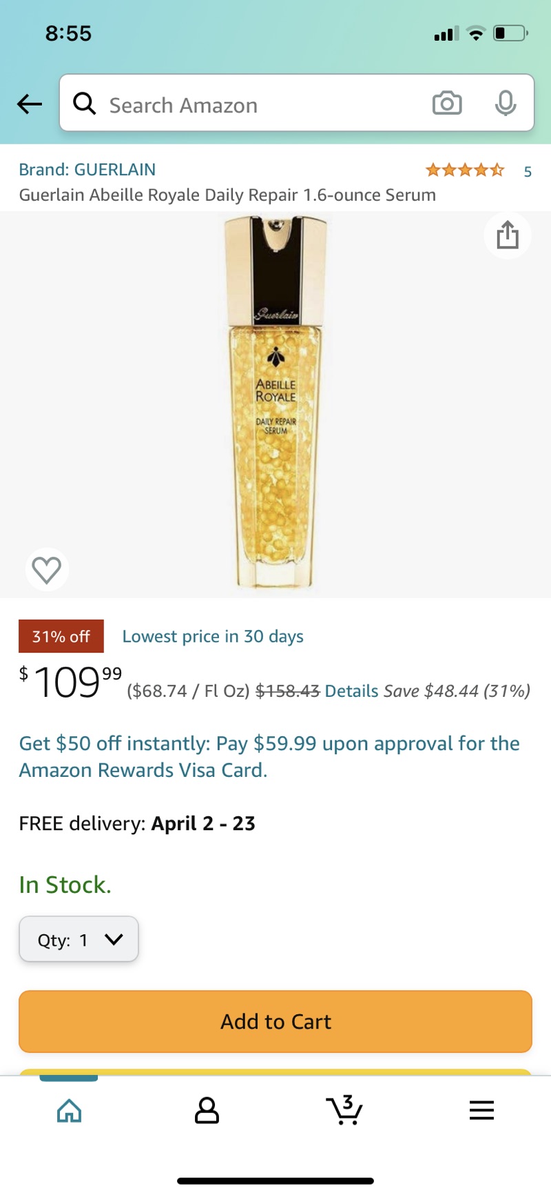 Amazon.com: Guerlain Abeille Royale Daily Repair 1.6-ounce Serum: Beauty
娇兰蜂皇修复精华 1.6oz