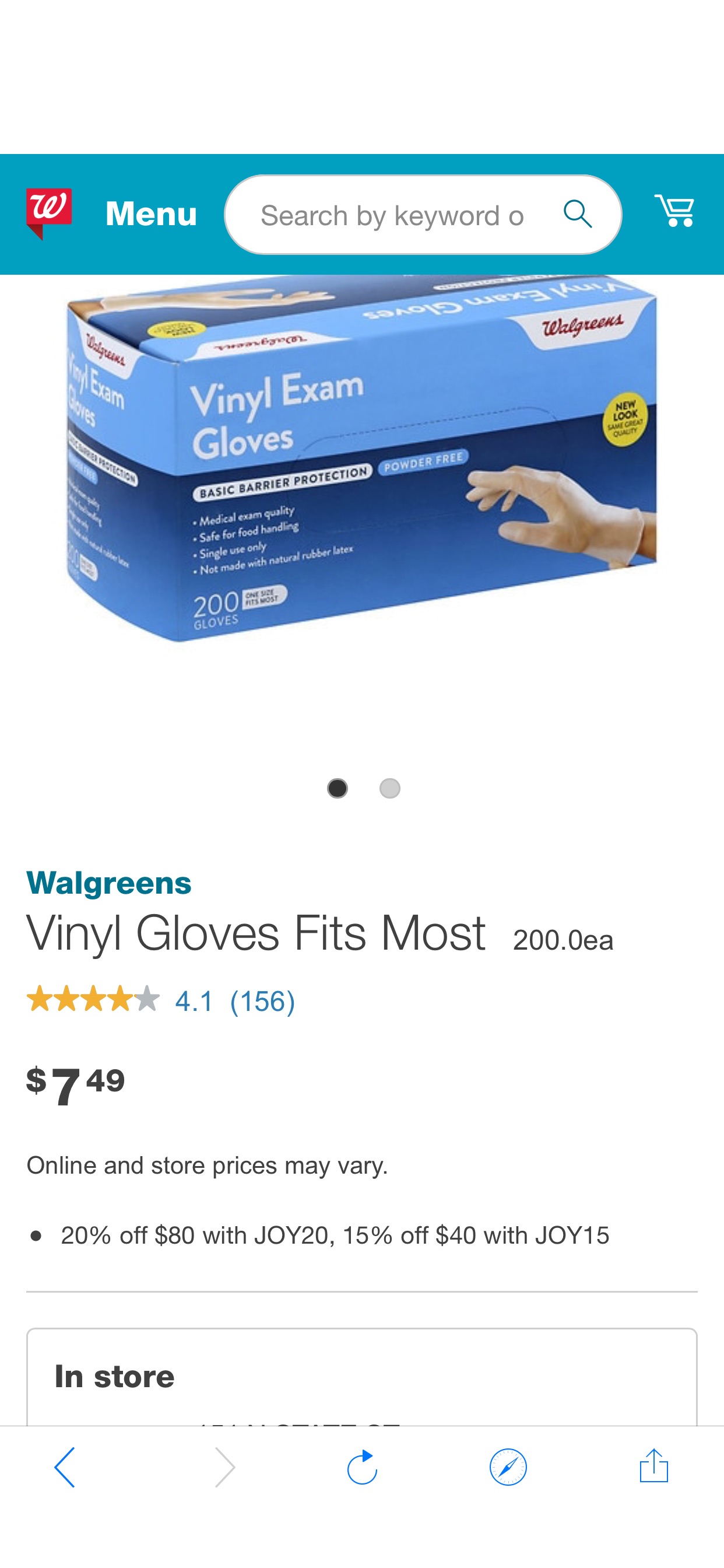 Walgreens Vinyl Gloves Fits Most | Walgreens 手套