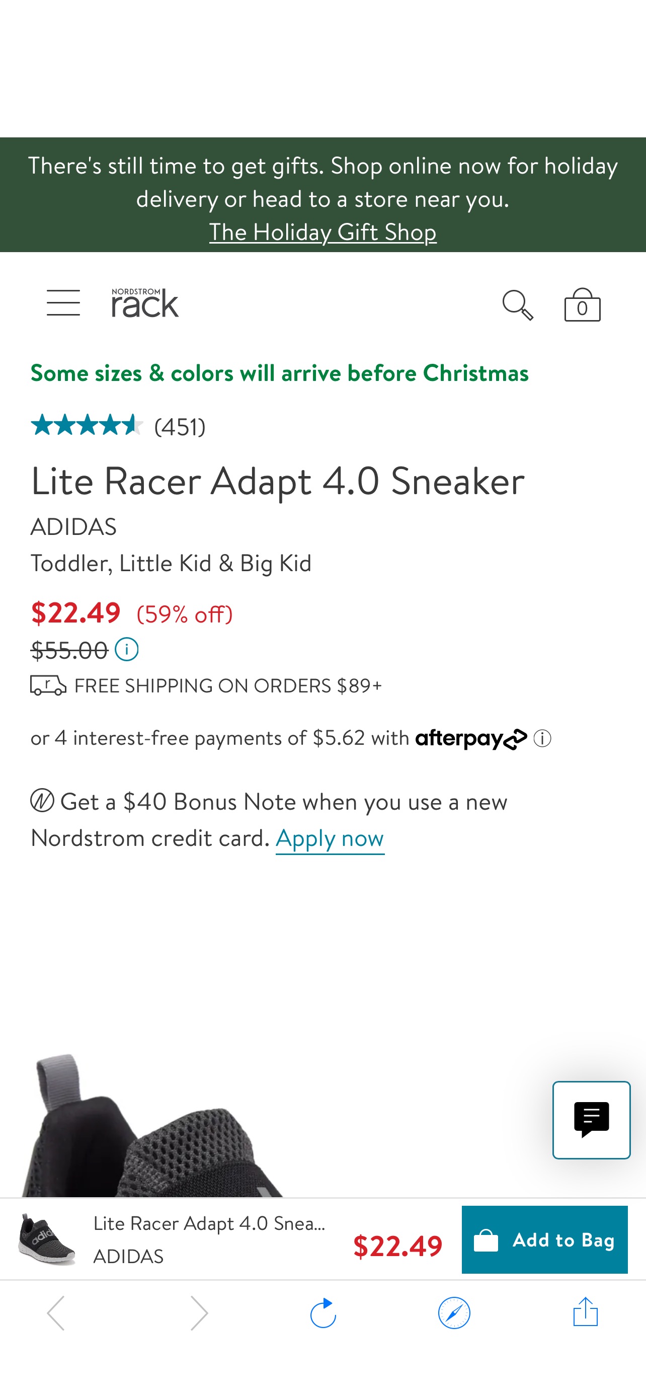 运动鞋adidas Lite Racer Adapt 4.0 Sneaker | Nordstromrack