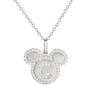 $20.7 Disney Mickey Mouse Cubic Zirconia Initial Pendant 18 Necklace in Sterling Silver 米奇字母項鍊