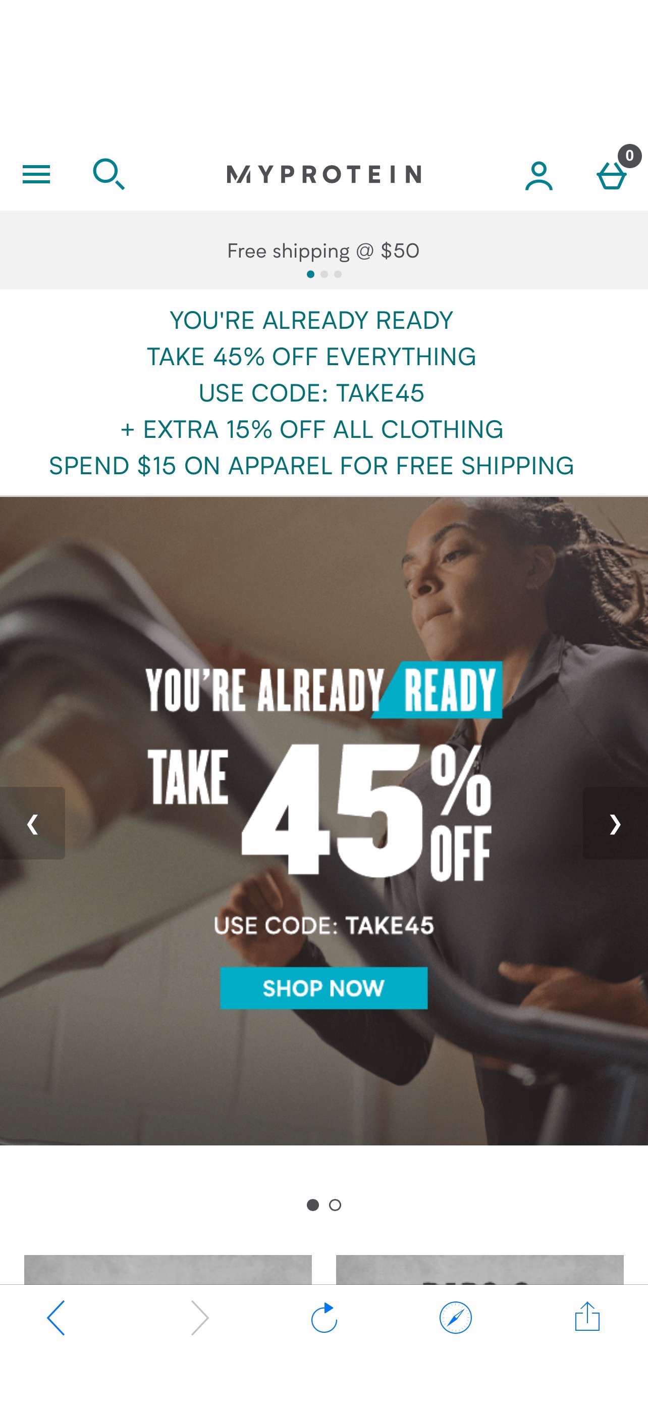 MyProtein 现在全场45%OFF EVERYTHING USE CODE: TAKE45. Plus Extra 15% off all clothing. 现在买满$15免邮费. 注册账号时输入折扣码：HUI-RMP 还可以得40%的优惠。