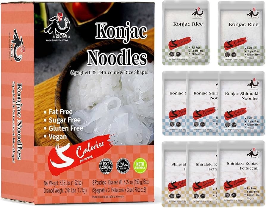 Amazon.com : YUHO Shirataki Konjac 8 Pack Inside, Vegan, Gluten Free, Fat-Free, Keto Friendly, Low Carbs 53.61 Oz (1520 g) (konjac)”值，因为它与亚马逊目录中 ASIN“B0C9HR1H2H”的“YUHO Konjac Noodle (Variety Shirataki