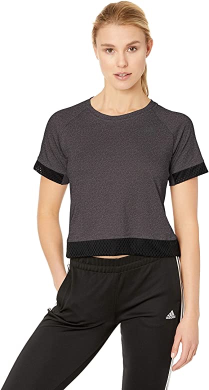 adidas Women's Boxy Mesh Tee, Black/Heather, Large 阿迪达斯短袖T恤