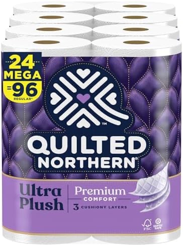 Amazon.com: Quilted Northern Ultra Plush Toilet Paper, 24 Mega Rolls = 96 Regular Rolls, 3X More Absorbent*, Luxuriously Soft Toilet Tissue, Septic-Safe : Health & Household卫生纸