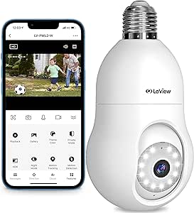 4MP 灯泡安全摄像头 2.4GHz，360° 2K 安全摄像头无线室外室内全彩日夜，运动检测，声音警报，安装方便，与 Alexa 兼容