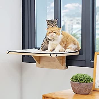 Cat Window Perch, Plus Size Collapsible Natural Wood with Removable Fleece Mat Space Saving Cat Window Seat for Cats : Pet Supplies