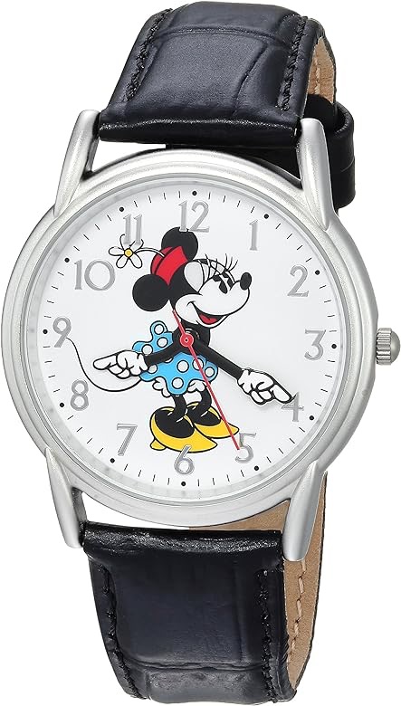 Amazon.com: DISNEY Minnie Mouse Adult Classic Cardiff Articulating Hands Analog Quartz Leather Strap Watch : Clothing, Shoes & Jewelry