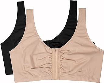 Fruit of the Loom Women&#39;s Front Close Builtup Sports Bra, Sand/Black 2-Pack, 36 at Amazon Women’s Clothing store